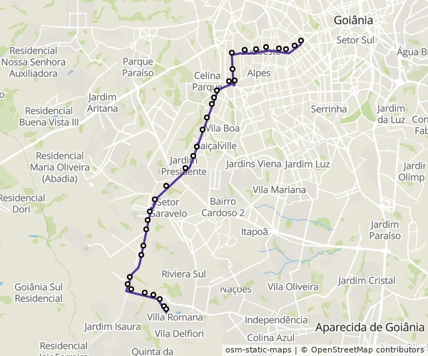 Mapa do itinerário da linha