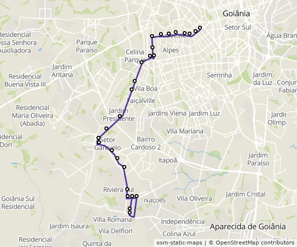 Mapa do itinerário da linha
