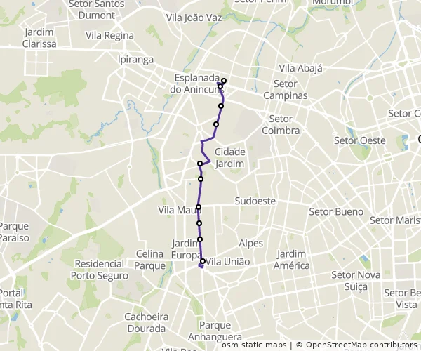 Mapa do itinerário da linha