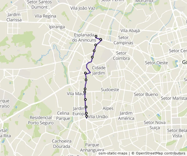 Mapa do itinerário da linha