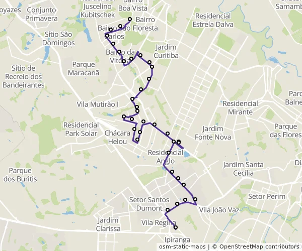 Mapa do itinerário da linha