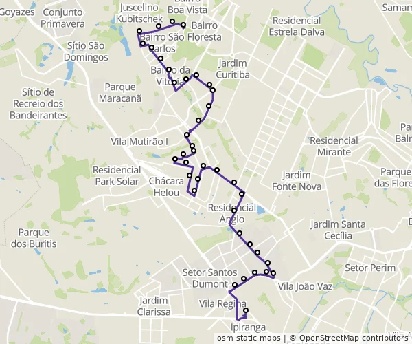 Mapa do itinerário da linha