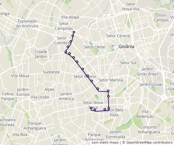 Mapa do itinerário da linha