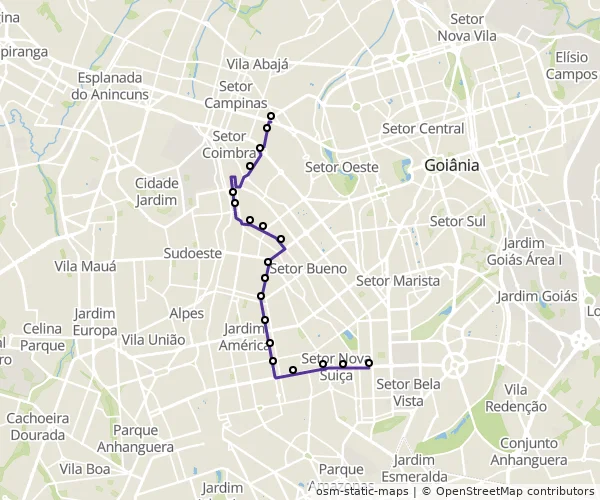 Mapa do itinerário da linha