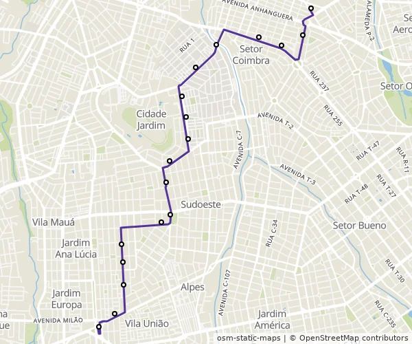 Mapa do itinerário da linha