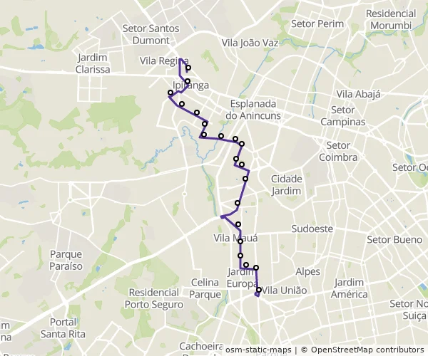 Mapa do itinerário da linha