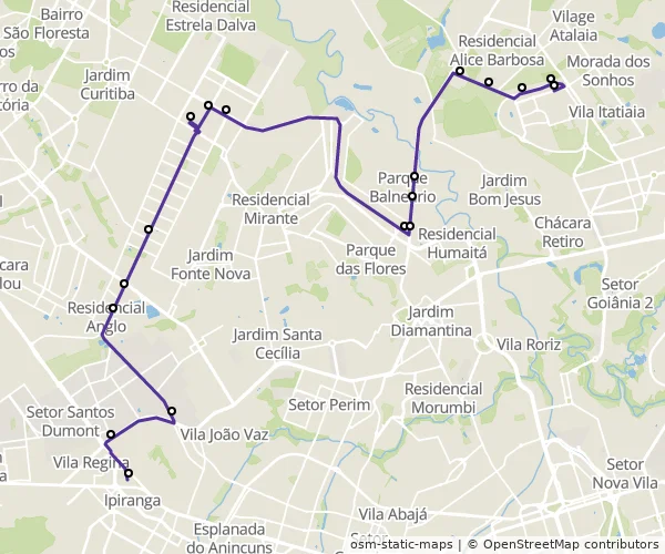 Mapa do itinerário da linha