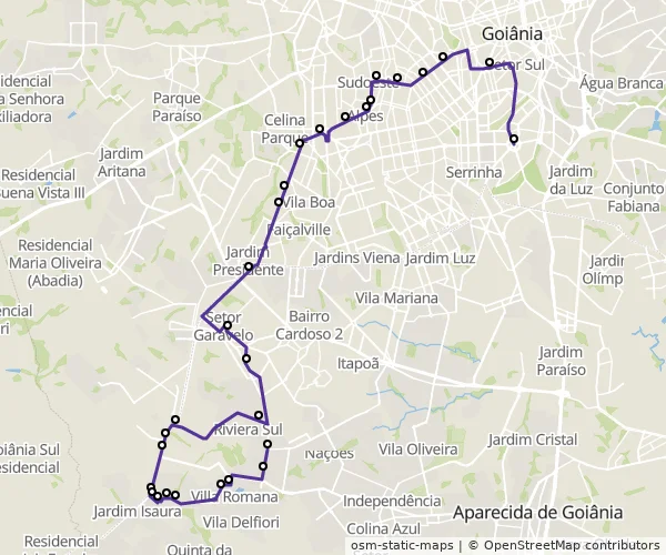 Mapa do itinerário da linha