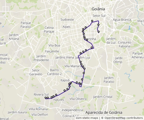 Mapa do itinerário da linha