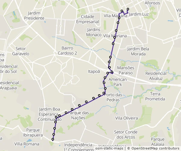 Mapa do itinerário da linha