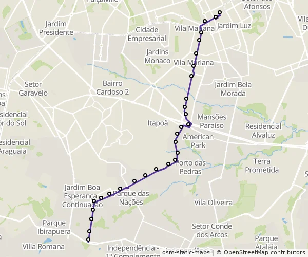 Mapa do itinerário da linha
