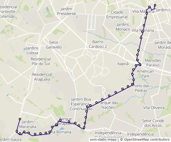 Mapa do itinerário da linha