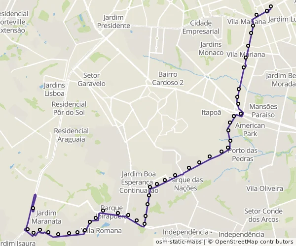 Mapa do itinerário da linha