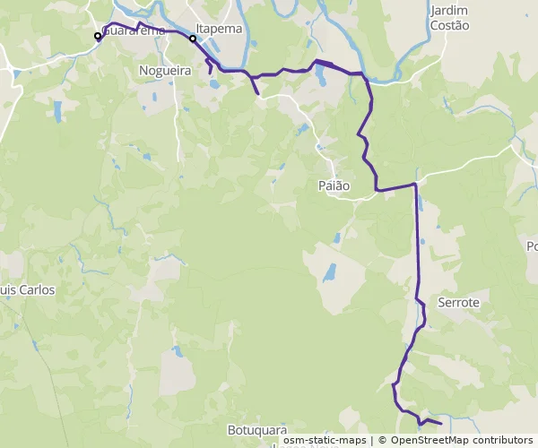 Mapa do itinerário da linha