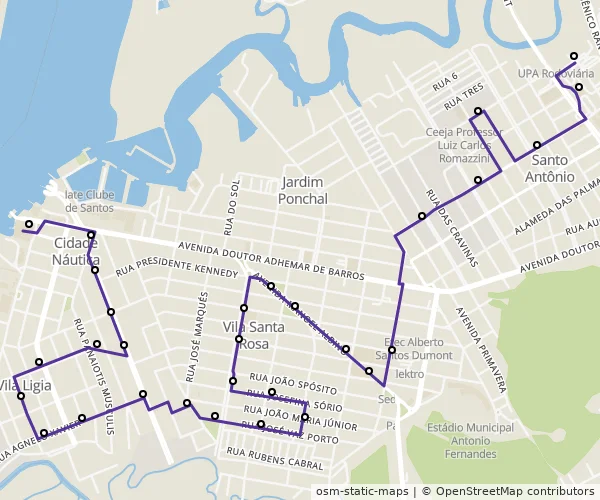 Mapa do itinerário da linha