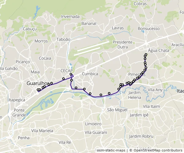 Mapa do itinerário da linha