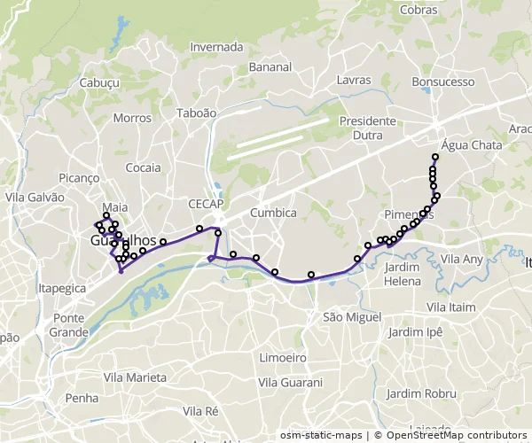 Mapa do itinerário da linha