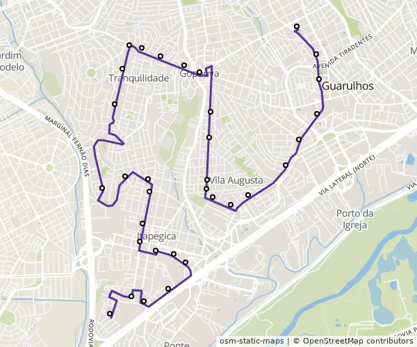 Mapa do itinerário da linha