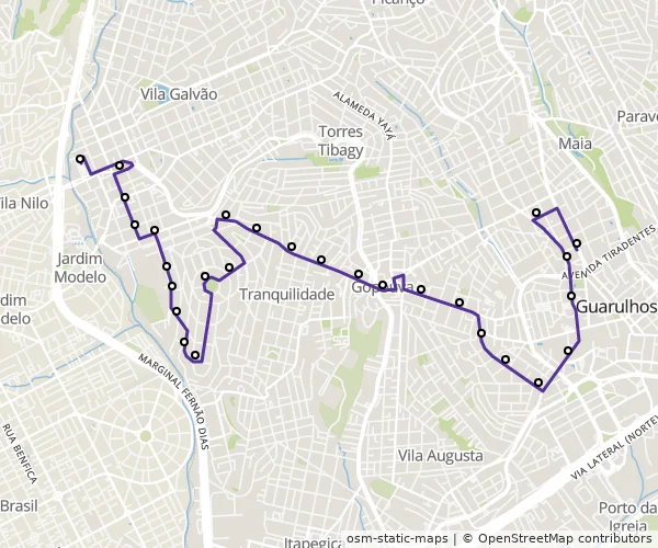 Mapa do itinerário da linha