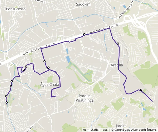 Mapa do itinerário da linha