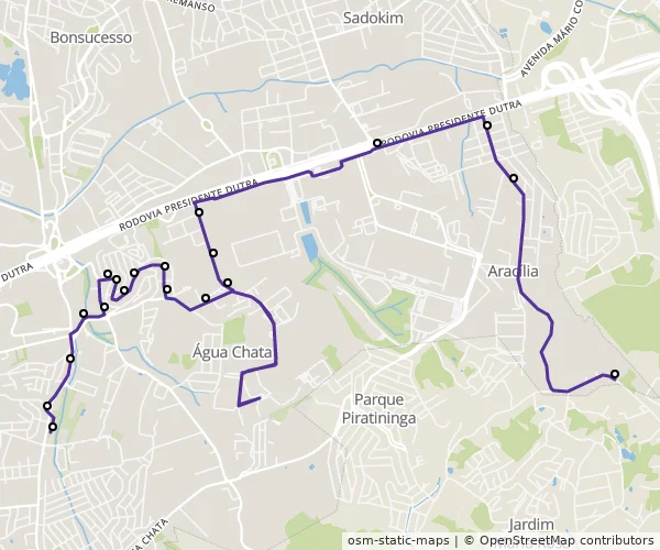 Mapa do itinerário da linha