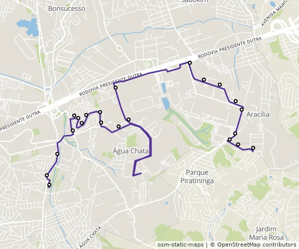 Mapa do itinerário da linha