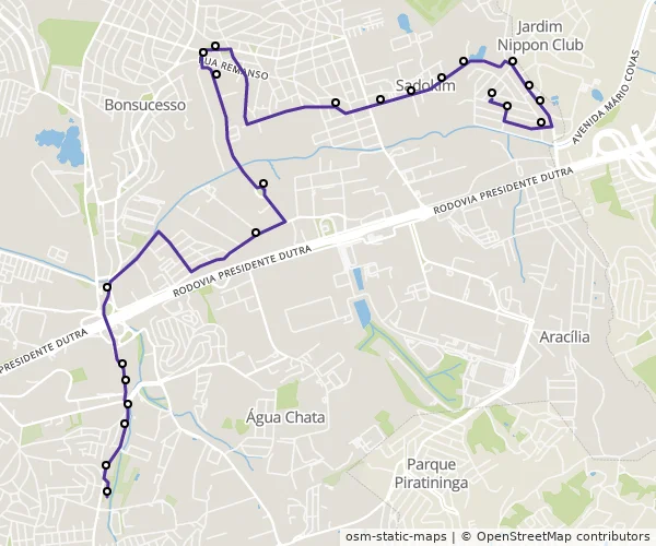 Mapa do itinerário da linha