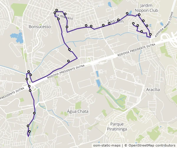 Mapa do itinerário da linha