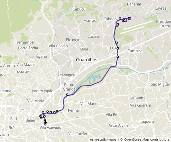 Mapa do itinerário da linha