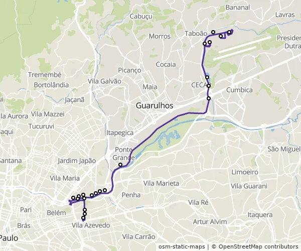 Mapa do itinerário da linha