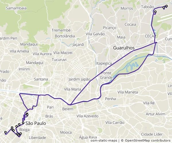 Mapa do itinerário da linha