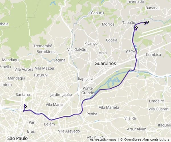 Mapa do itinerário da linha