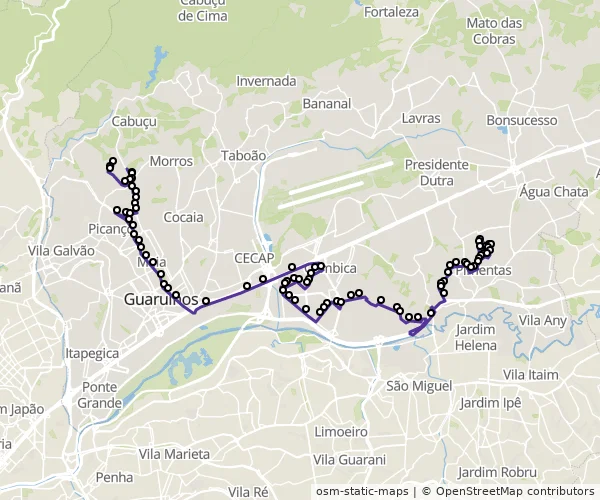 Mapa do itinerário da linha
