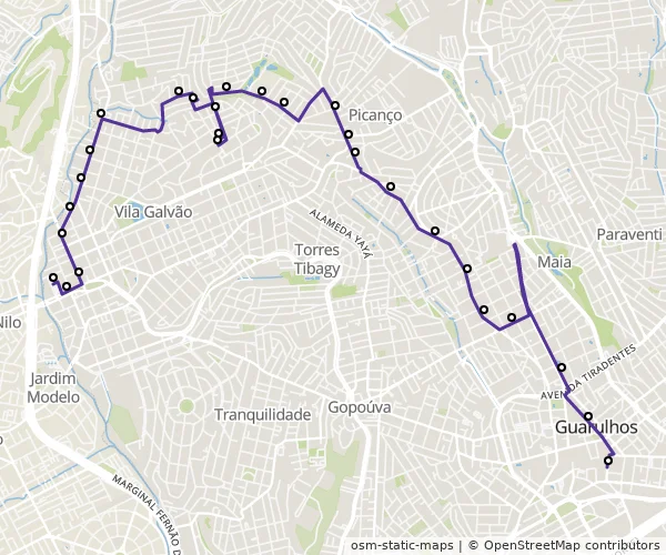 Mapa do itinerário da linha