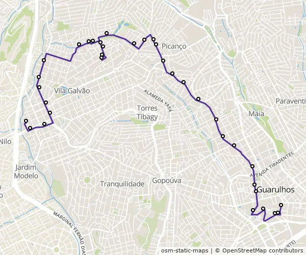 Mapa do itinerário da linha