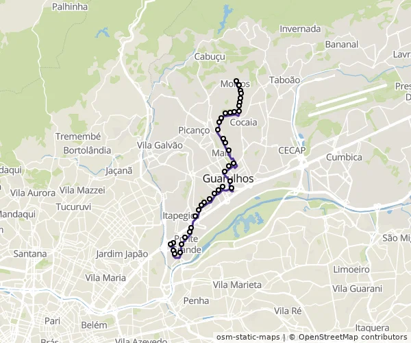 Mapa do itinerário da linha