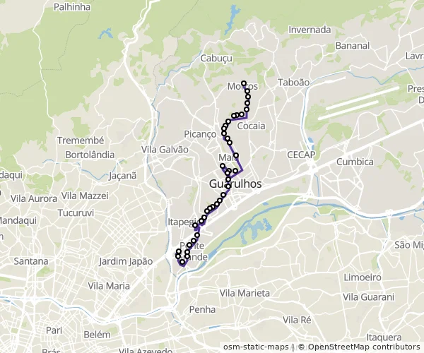 Mapa do itinerário da linha