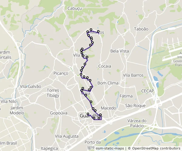 Mapa do itinerário da linha