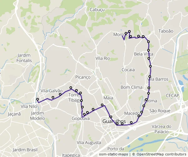 Mapa do itinerário da linha