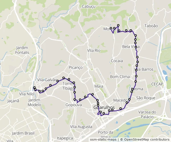 Mapa do itinerário da linha