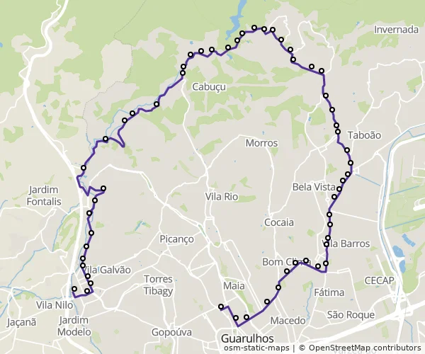 Mapa do itinerário da linha