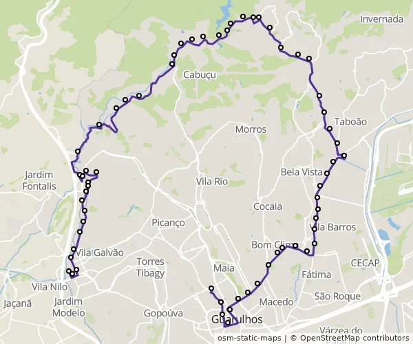 Mapa do itinerário da linha