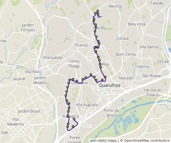 Mapa do itinerário da linha