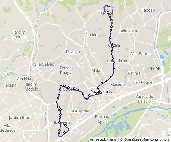 Mapa do itinerário da linha