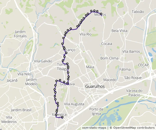 Mapa do itinerário da linha