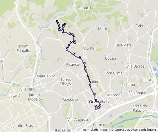 Mapa do itinerário da linha