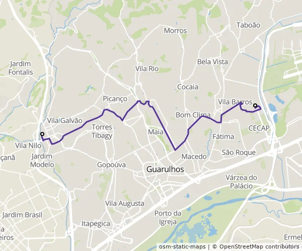 Mapa do itinerário da linha