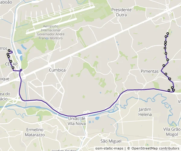 Mapa do itinerário da linha