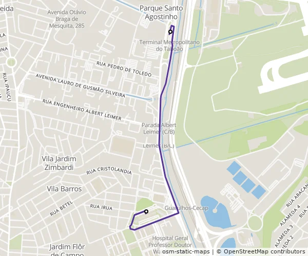 Mapa do itinerário da linha