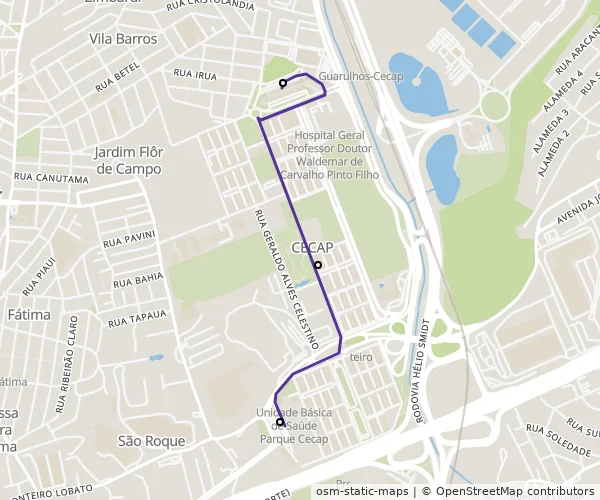 Mapa do itinerário da linha